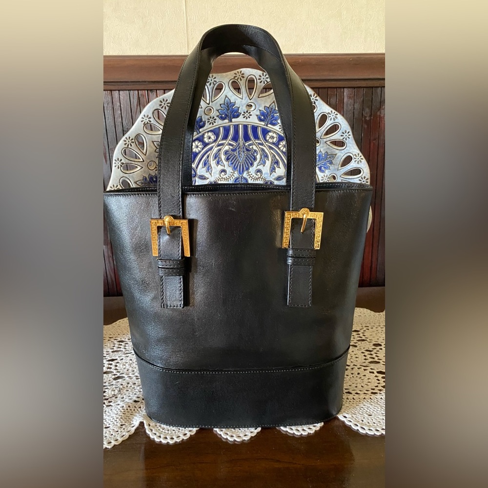 Authentic Versace Shoulder Black Leather Bag - image 2